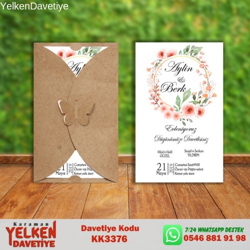 Kelebek Kraft Zarflı Davetiye Modeli