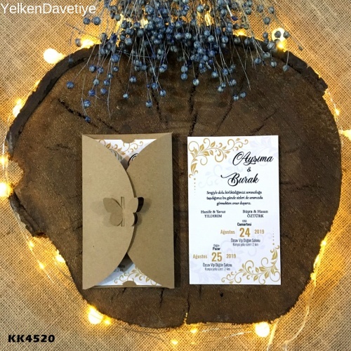 Kelebek Kraft Zarflı Davetiye Modeli