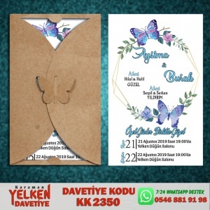 Kelebek Kraft Zarflı Davetiye Modeli