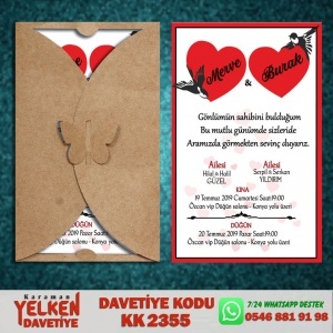 Kelebek Kraft Zarflı Davetiye Modeli