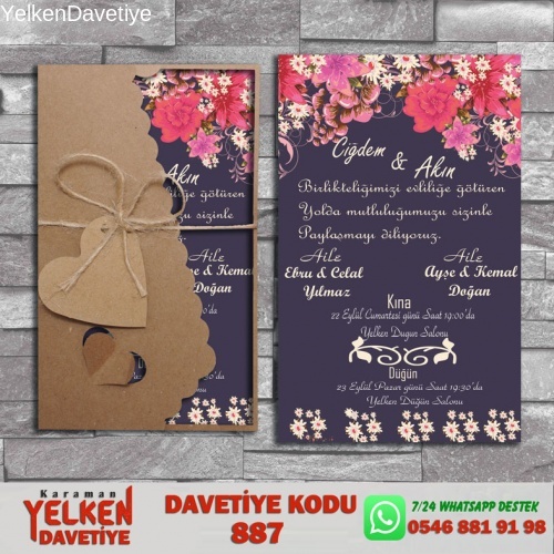 1000 Adet Flower Kraft Zarflı Davetiye Modeli