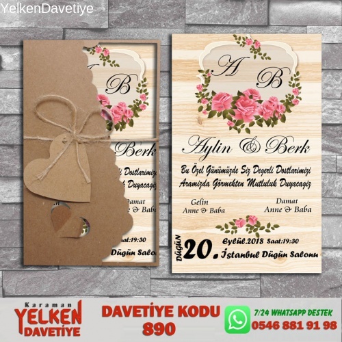 1000 Adet Flower Kraft Zarflı Davetiye Modeli