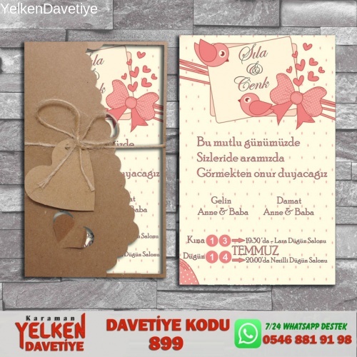 1000 Adet Flower Kraft Zarflı Davetiye Modeli