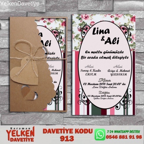 1000 Adet Flower Kraft Zarflı Davetiye Modeli