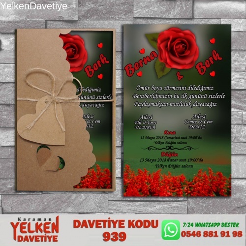 1000 Adet Flower Kraft Zarflı Davetiye Modeli