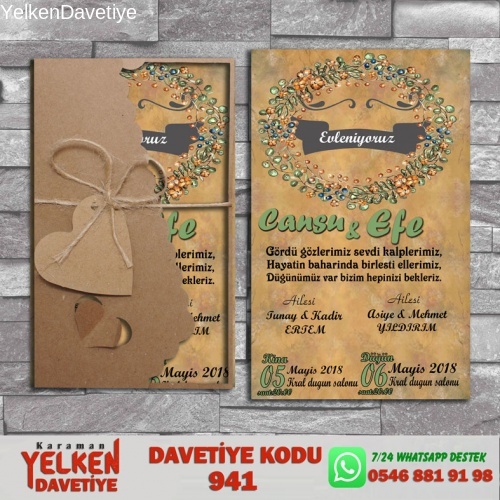 1000 Adet Flower Kraft Zarflı Davetiye Modeli