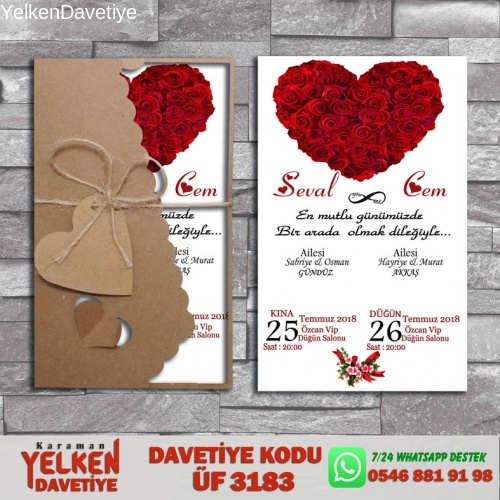 1000 Adet Flower Kraft Zarflı Davetiye Modeli