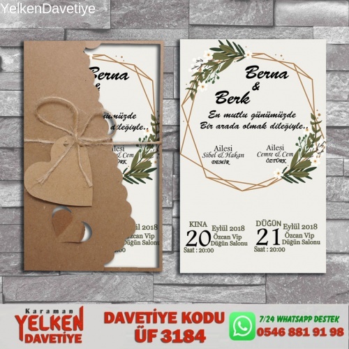 1000 Adet Flower Kraft Zarflı Davetiye Modeli