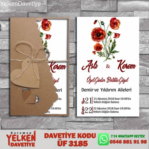 1000 Adet Flower Kraft Zarflı Davetiye Modeli