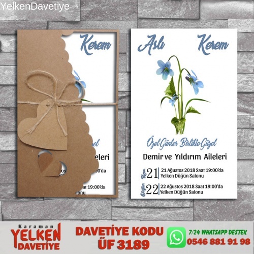 1000 Adet Flower Kraft Zarflı Davetiye Modeli