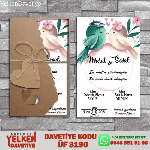 1000 Adet Flower Kraft Zarflı Davetiye Modeli