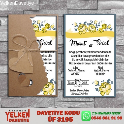 1000 Adet Flower Kraft Zarflı Davetiye Modeli