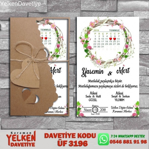 1000 Adet Flower Kraft Zarflı Davetiye Modeli