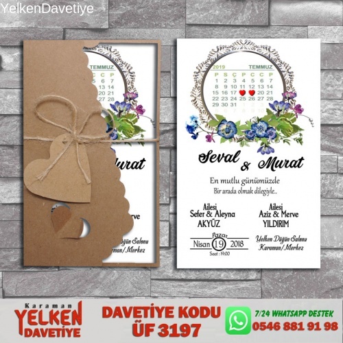 1000 Adet Flower Kraft Zarflı Davetiye Modeli