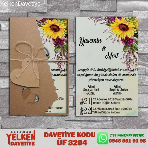 1000 Adet Flower Kraft Zarflı Davetiye Modeli