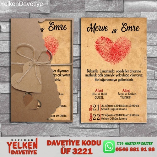 1000 Adet Flower Kraft Zarflı Davetiye Modeli