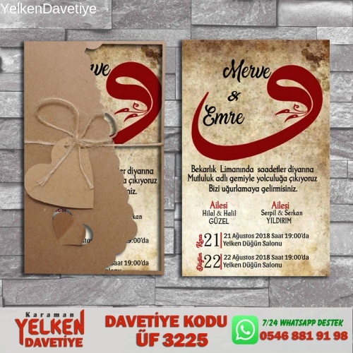 1000 Adet Flower Kraft Zarflı Davetiye Modeli