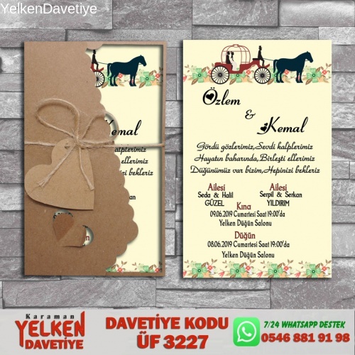 1000 Adet Flower Kraft Zarflı Davetiye Modeli