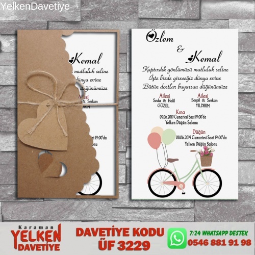 1000 Adet Flower Kraft Zarflı Davetiye Modeli