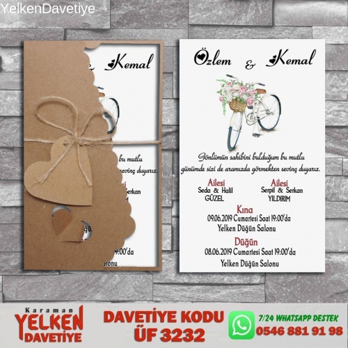 1000 Adet Flower Kraft Zarflı Davetiye Modeli