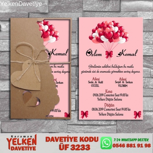 1000 Adet Flower Kraft Zarflı Davetiye Modeli