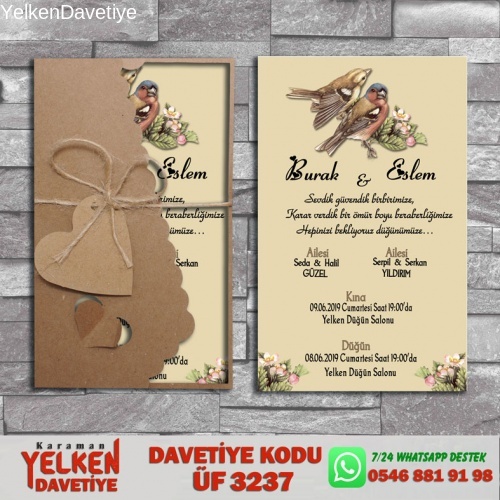 1000 Adet Flower Kraft Zarflı Davetiye Modeli