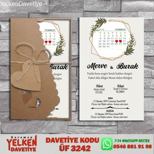 1000 Adet Flower Kraft Zarflı Davetiye Modeli