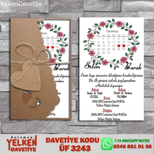 1000 Adet Flower Kraft Zarflı Davetiye Modeli