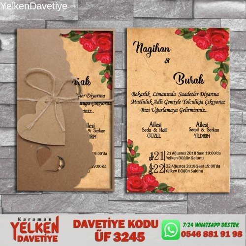 1000 Adet Flower Kraft Zarflı Davetiye Modeli