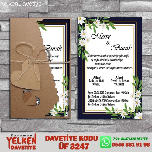 1000 Adet Flower Kraft Zarflı Davetiye Modeli