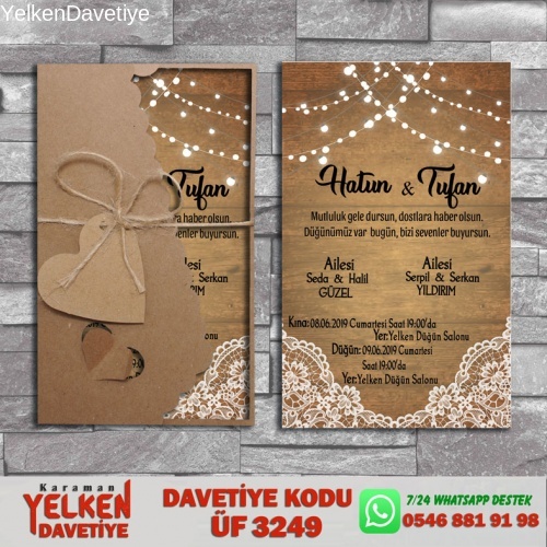 1000 Adet Flower Kraft Zarflı Davetiye Modeli
