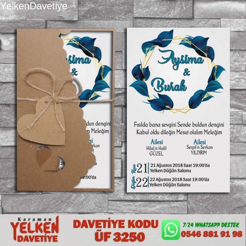 1000 Adet Flower Kraft Zarflı Davetiye Modeli