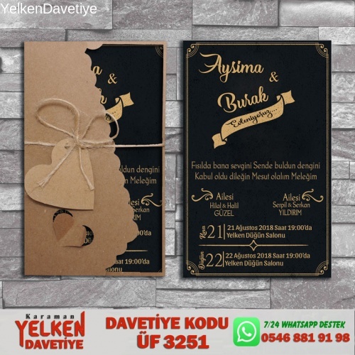 1000 Adet Flower Kraft Zarflı Davetiye Modeli