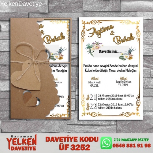 1000 Adet Flower Kraft Zarflı Davetiye Modeli