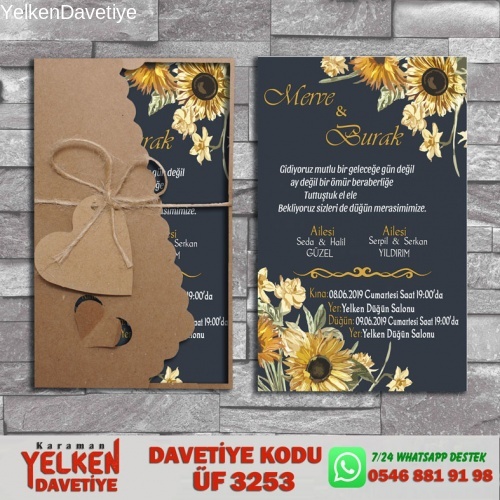 1000 Adet Flower Kraft Zarflı Davetiye Modeli
