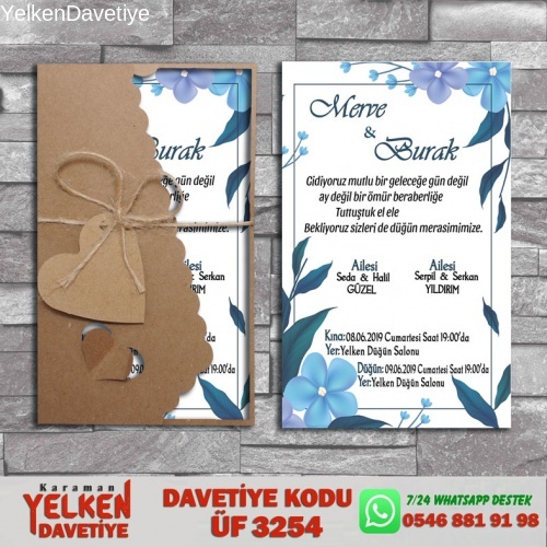 1000 Adet Flower Kraft Zarflı Davetiye Modeli