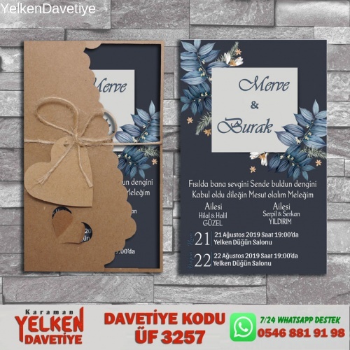 1000 Adet Flower Kraft Zarflı Davetiye Modeli