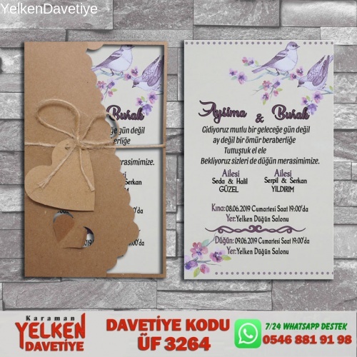 1000 Adet Flower Kraft Zarflı Davetiye Modeli