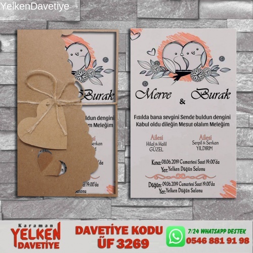 1000 Adet Flower Kraft Zarflı Davetiye Modeli
