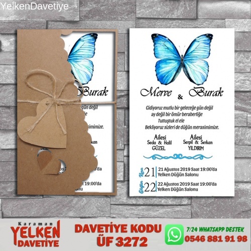 1000 Adet Flower Kraft Zarflı Davetiye Modeli