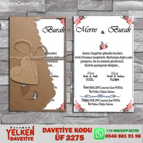 1000 Adet Flower Kraft Zarflı Davetiye Modeli