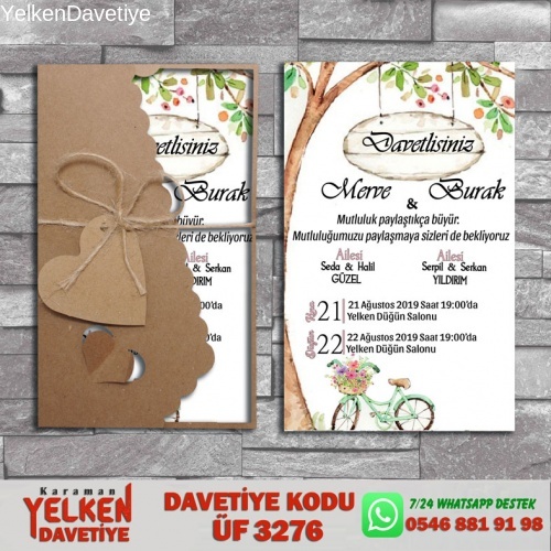 1000 Adet Flower Kraft Zarflı Davetiye Modeli