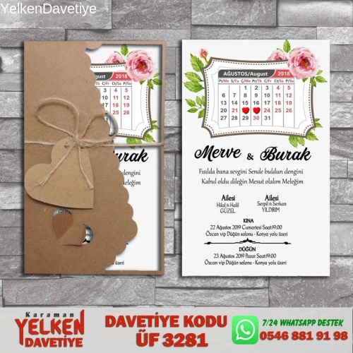 1000 Adet Flower Kraft Zarflı Davetiye Modeli