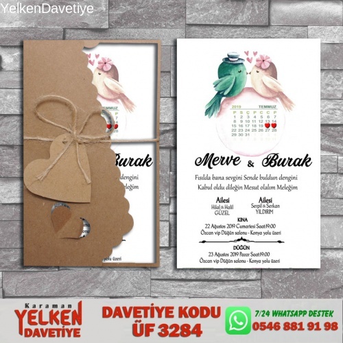 1000 Adet Flower Kraft Zarflı Davetiye Modeli