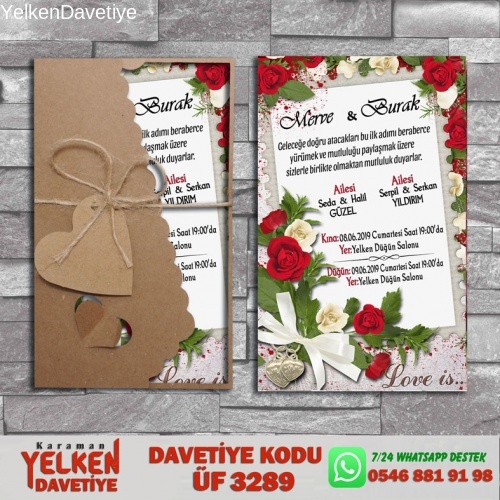1000 Adet Flower Kraft Zarflı Davetiye Modeli