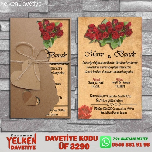 1000 Adet Flower Kraft Zarflı Davetiye Modeli