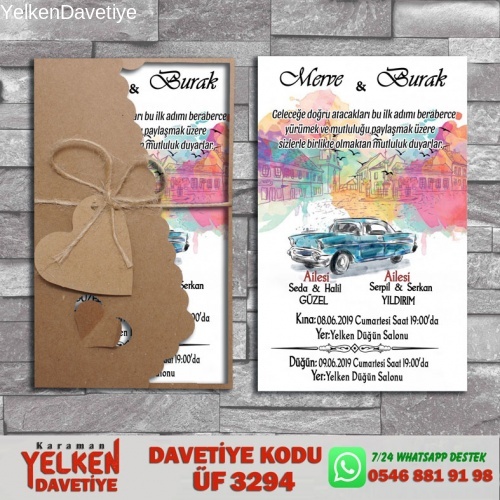 1000 Adet Flower Kraft Zarflı Davetiye Modeli