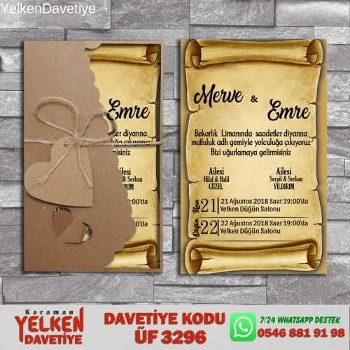 1000 Adet Flower Kraft Zarflı Davetiye Modeli