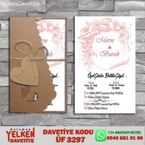 1000 Adet Flower Kraft Zarflı Davetiye Modeli