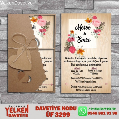 1000 Adet Flower Kraft Zarflı Davetiye Modeli